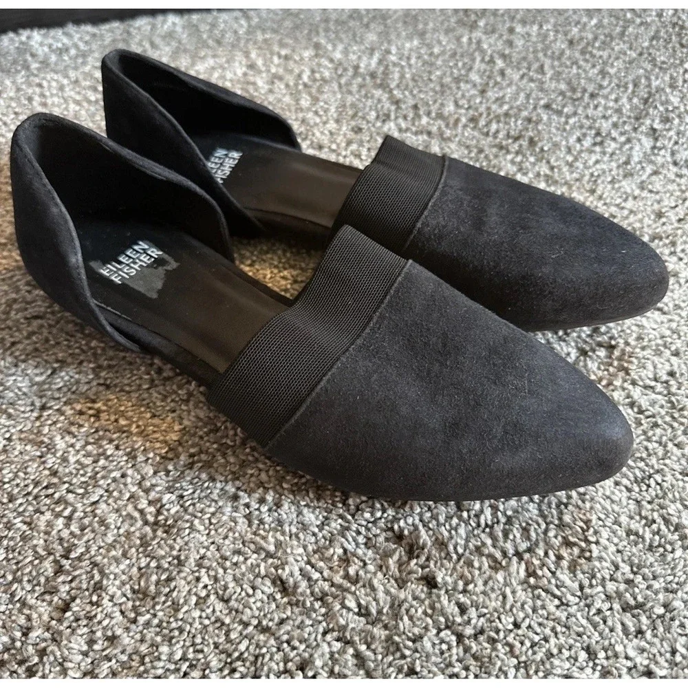 Eileen Fisher Women's Black D'Orsay Flats Suede Mesh Pointed Toe Black Size 7